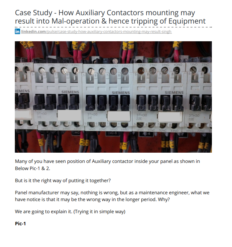 How Auxiliary Contactors mounting may result into Mal-operation